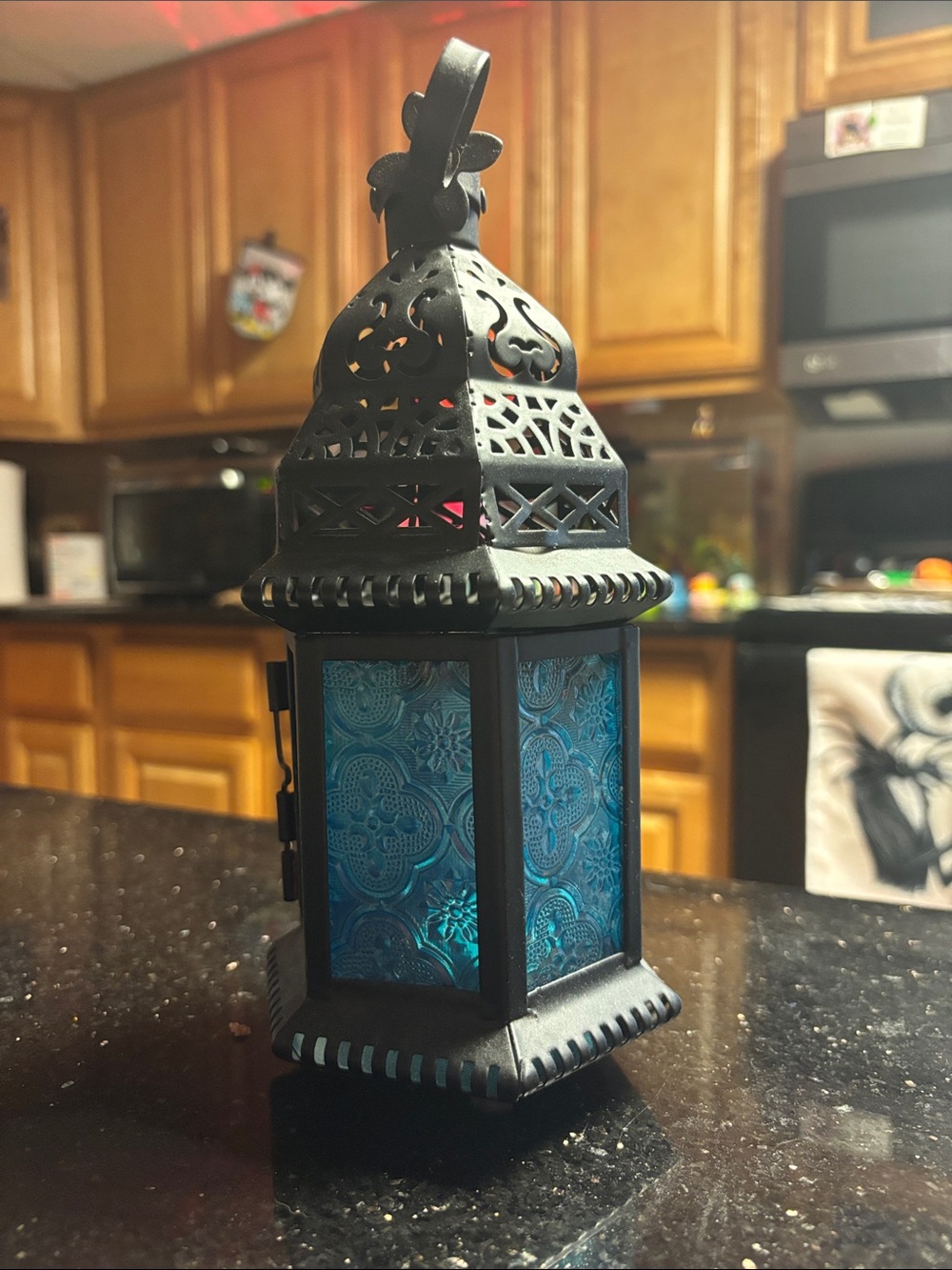 Blue Glass Moroccan-Style Metal Lantern - Home Accents